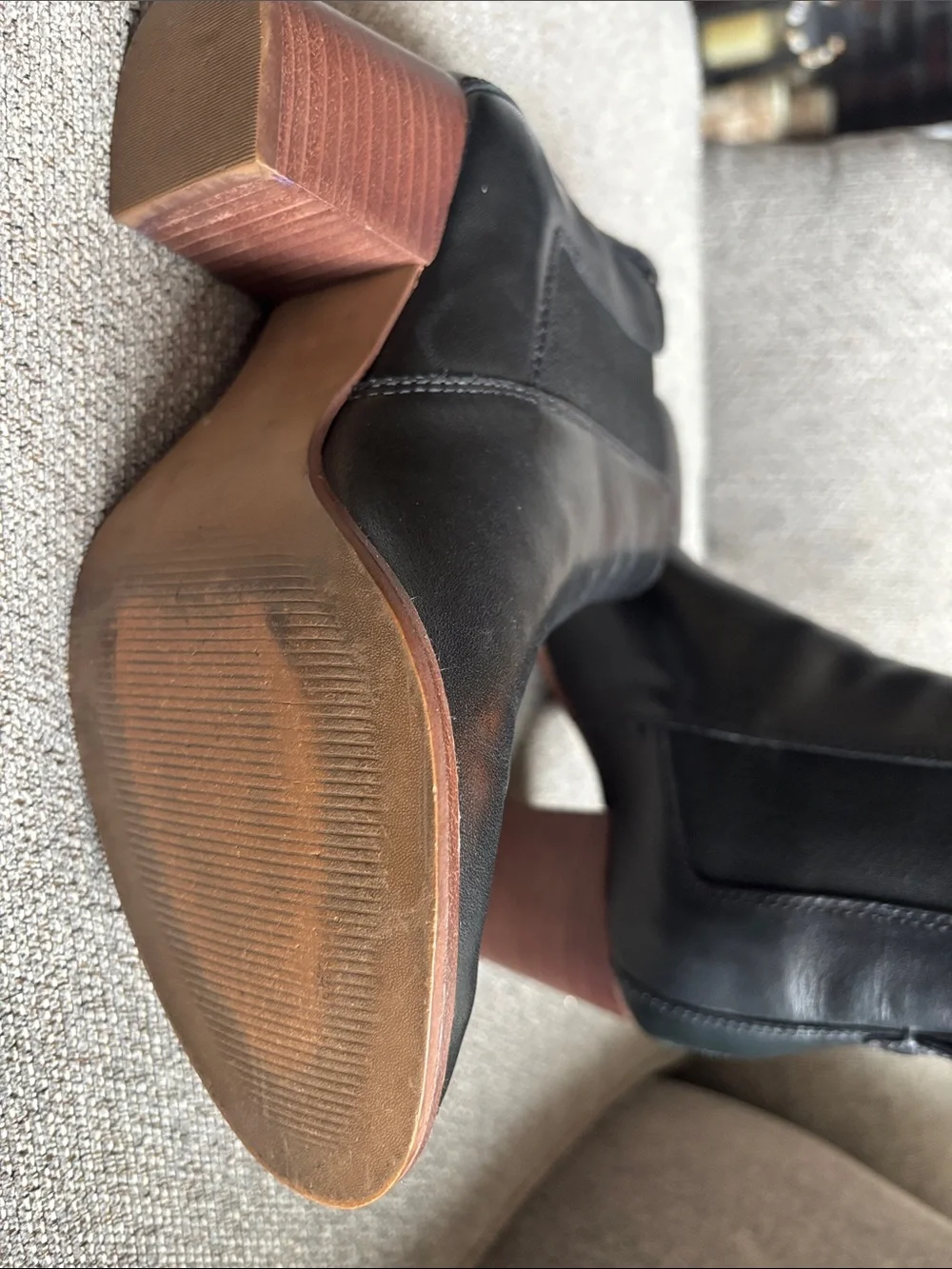 Madewell Black Leather Chelsea Ankle Boots with Brown Heel